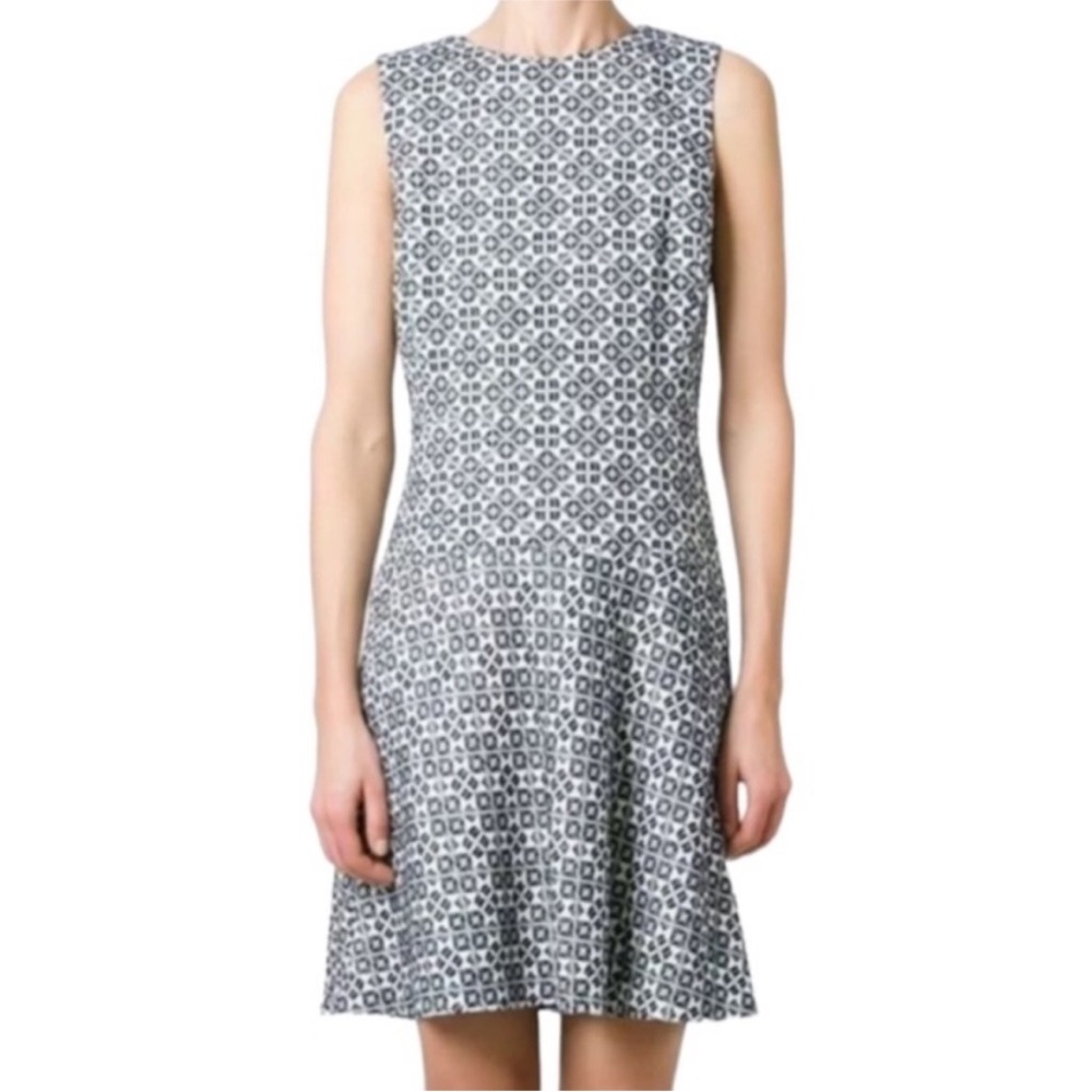 Tory Burch Geometric Sleeveless Flare Jewel Neck Texture Dress